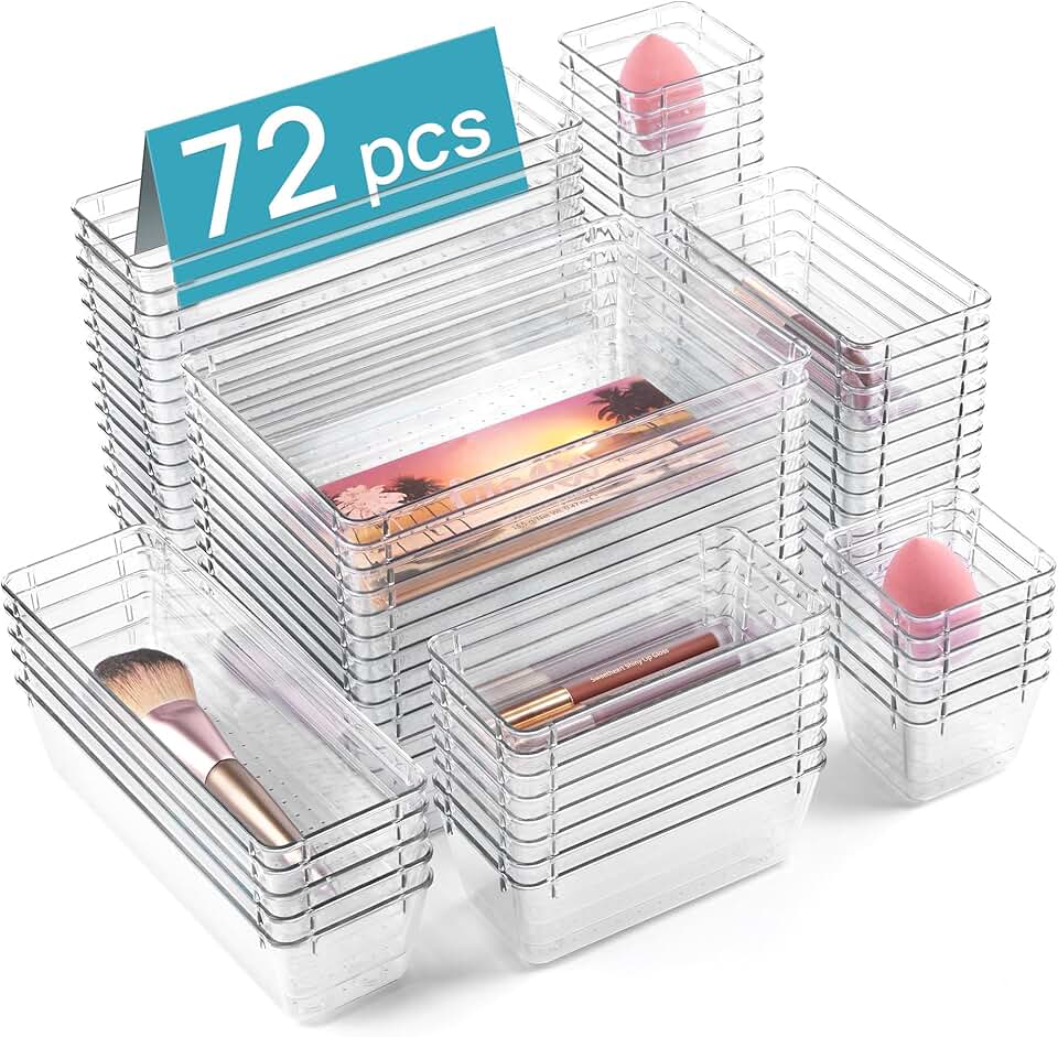 72-Piece Clear Plastic Drawer Organizer Set