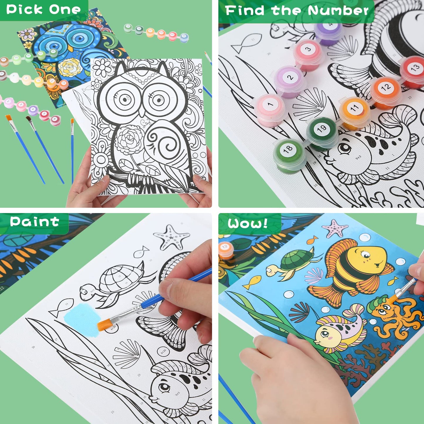 3 Pack Kids Paint by Numbers Sets with Frames