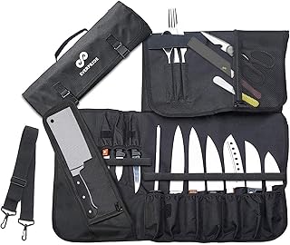 Knife Roll Bag for 10 Knives with Pockets