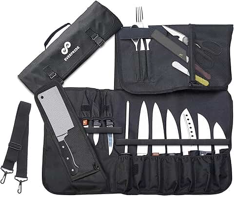 Knife Roll Bag for 10 Knives with Pockets