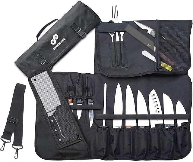Knife Roll Bag for 10 Knives with Pockets