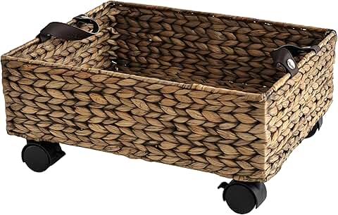 Rectangular Handwoven Storage Bin with Wheels and Handles