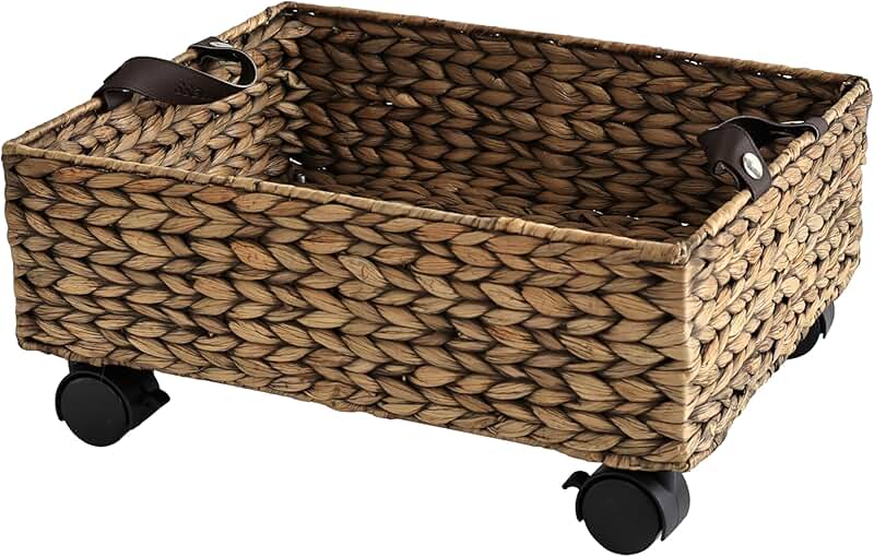 Rectangular Handwoven Storage Bin with Wheels and Handles