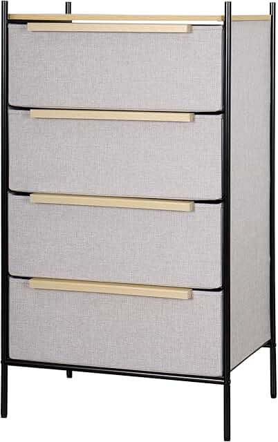 4-Drawer Fabric Storage Tower with Wooden Surface