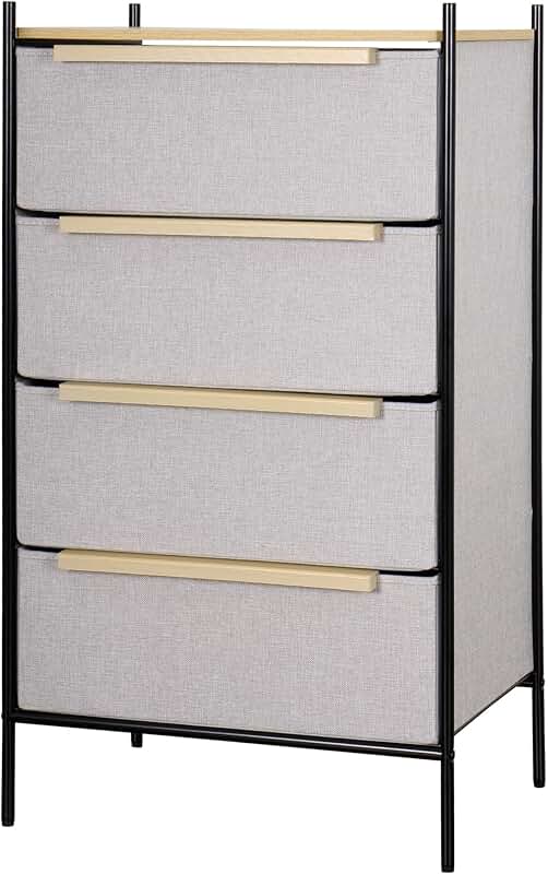 4-Drawer Fabric Storage Tower with Wooden Surface