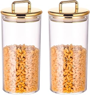 Set of two 32 oz acrylic storage jars with gold lids