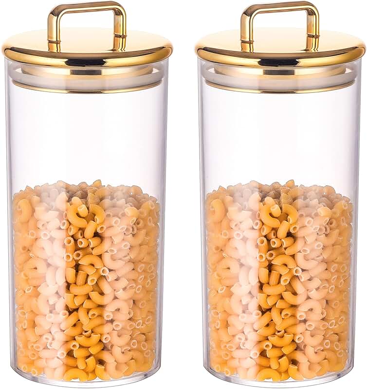 Set of two 32 oz acrylic storage jars with gold lids