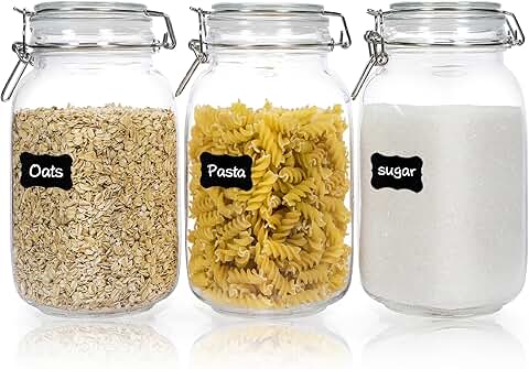 50oz Airtight Glass Storage Jars, 3 Pack