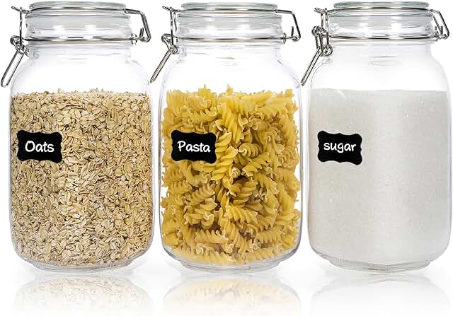 50oz Airtight Glass Storage Jars, 3 Pack