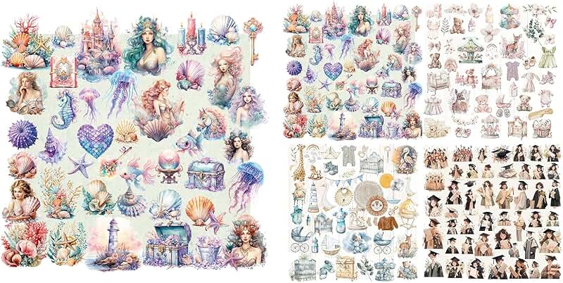 5 Pack Vintage Junk Journal and Scrapbook Stickers