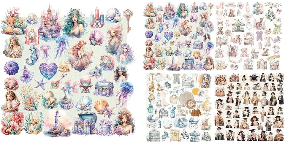 5 Pack Vintage Junk Journal and Scrapbook Stickers