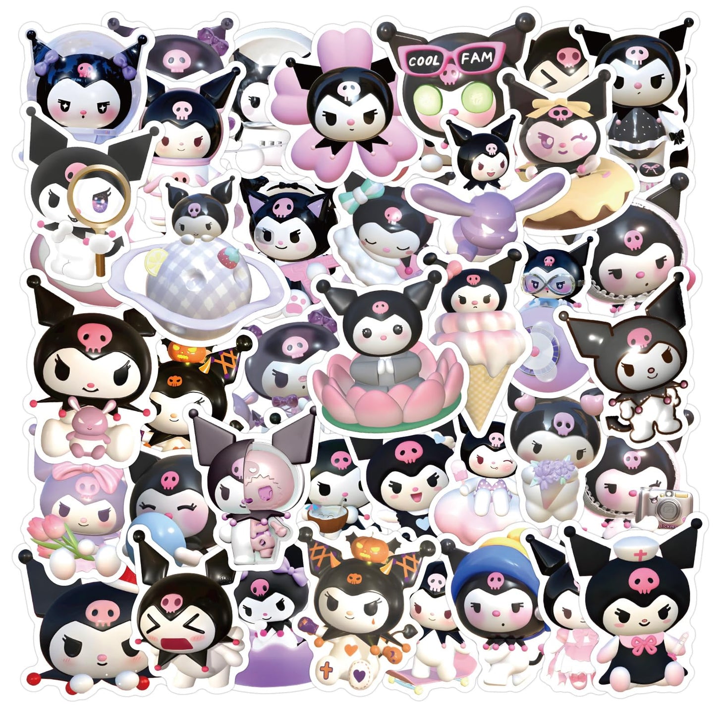 50-Piece 3D Kuromi Sticker Set for Decor and Accessories