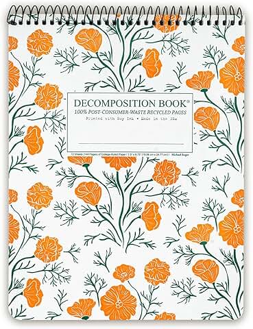 Spiral Notebook with Poppy Design, 7.5 x 9.75