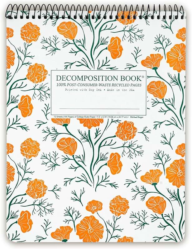 Spiral Notebook with Poppy Design, 7.5 x 9.75