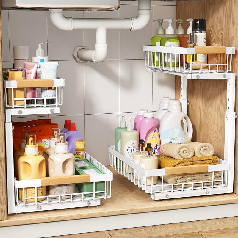 Two Pack Adjustable Under Sink Storage Organizers