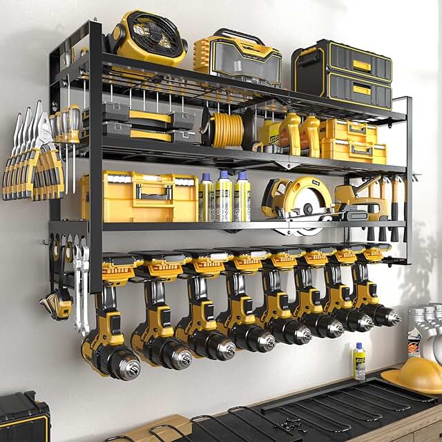 Heavy Duty 4-Layer Power Tool Organizer with Hooks