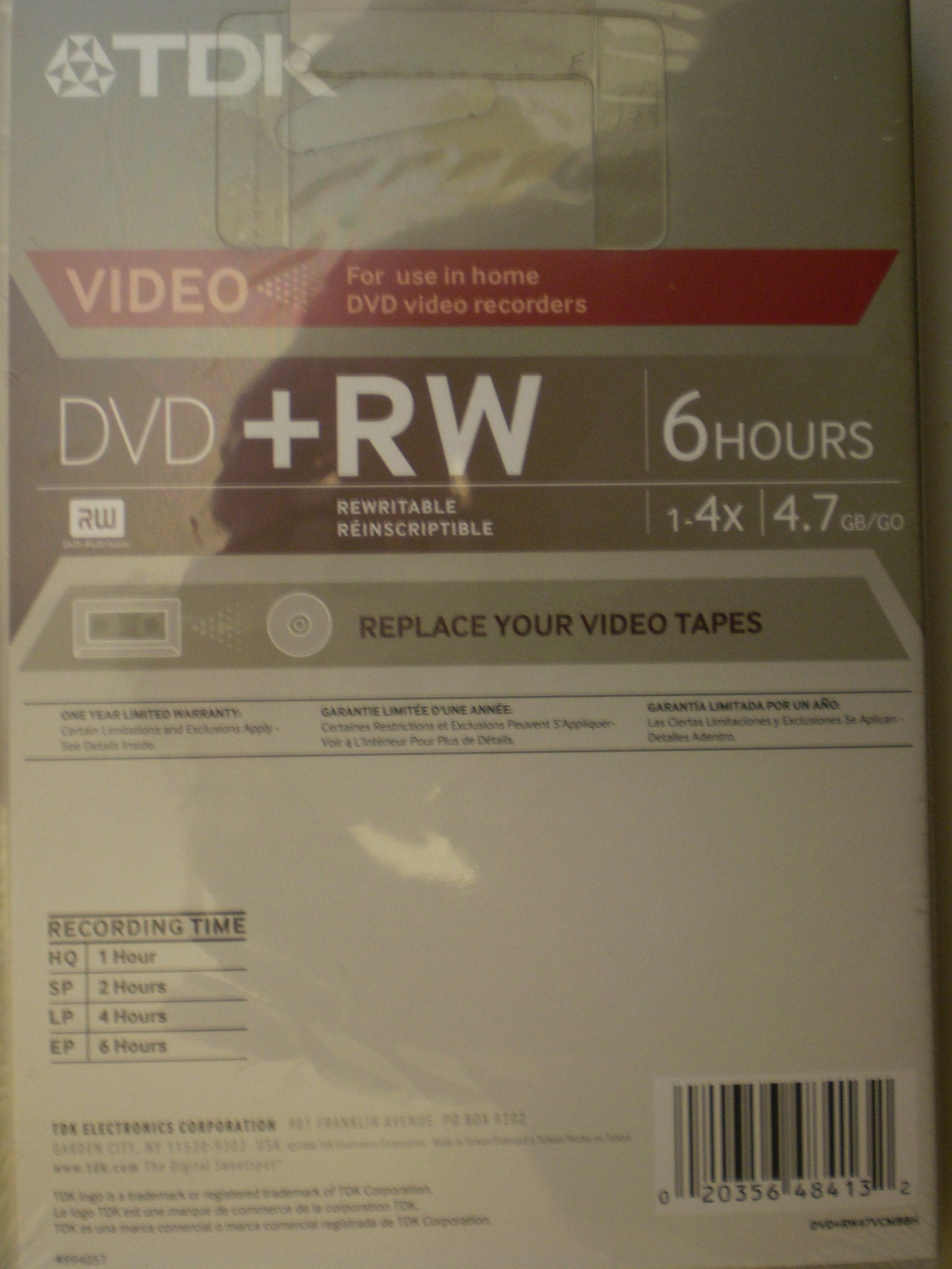 TDK Video 4X DVD+RW 6 Hours 1PK W/ Movie Box Case