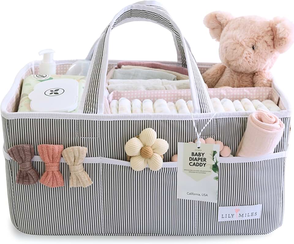 Large Pink Baby Diaper Organizer with 8 Pockets