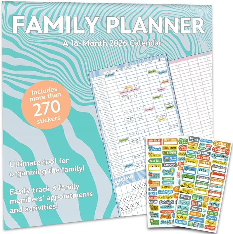 Family Planner Calendar 2026 with Reminder Stickers