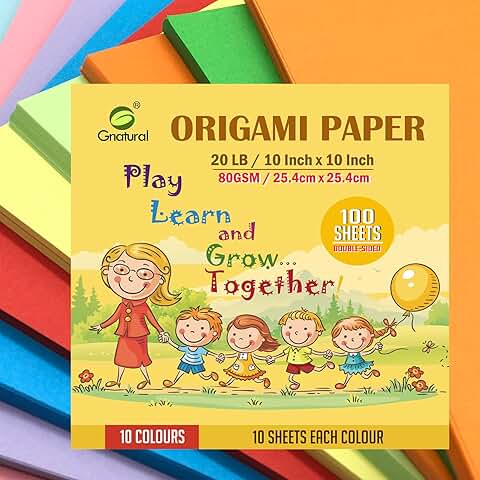 10x10 inch Colored Origami Paper, 100 Sheets