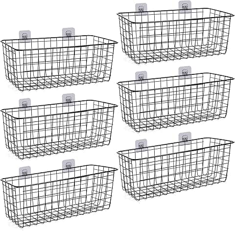 Six Metal Wall-Mounted Storage Baskets for Home