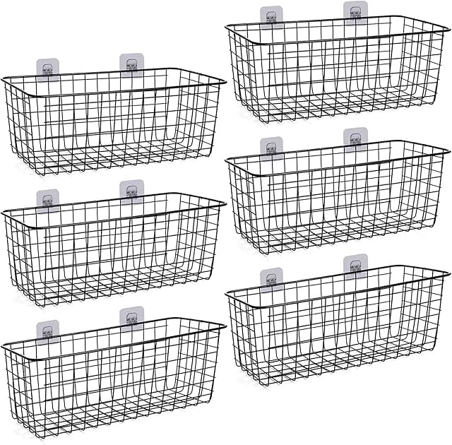 Six Metal Wall-Mounted Storage Baskets for Home
