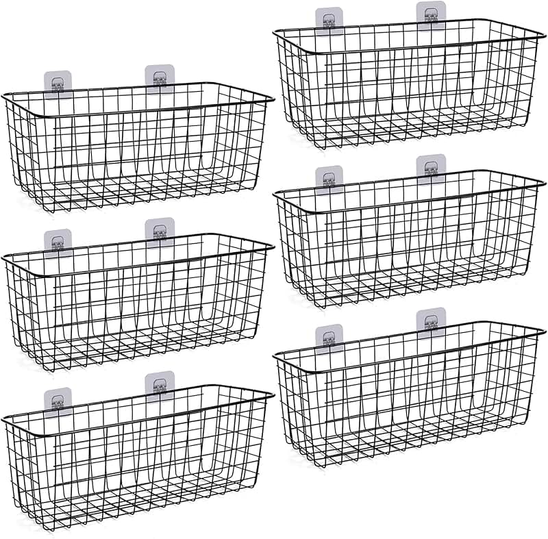 Six Metal Wall-Mounted Storage Baskets for Home