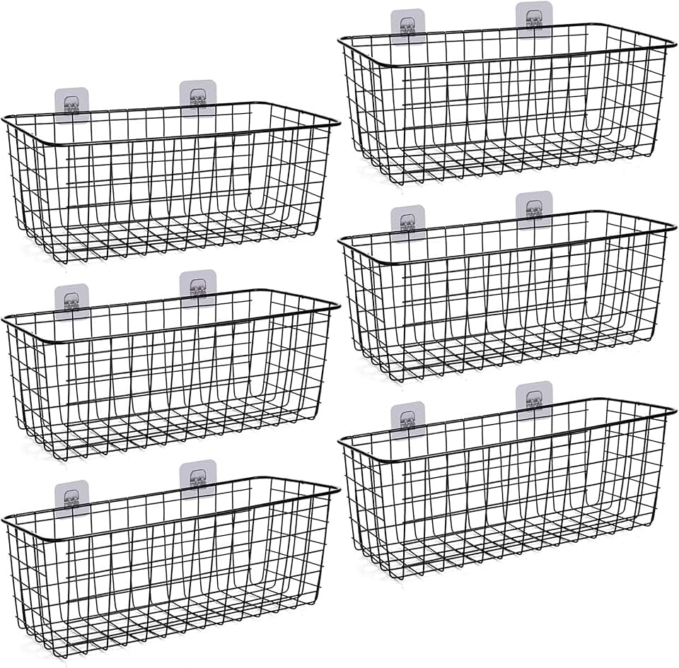 Six Metal Wall-Mounted Storage Baskets for Home