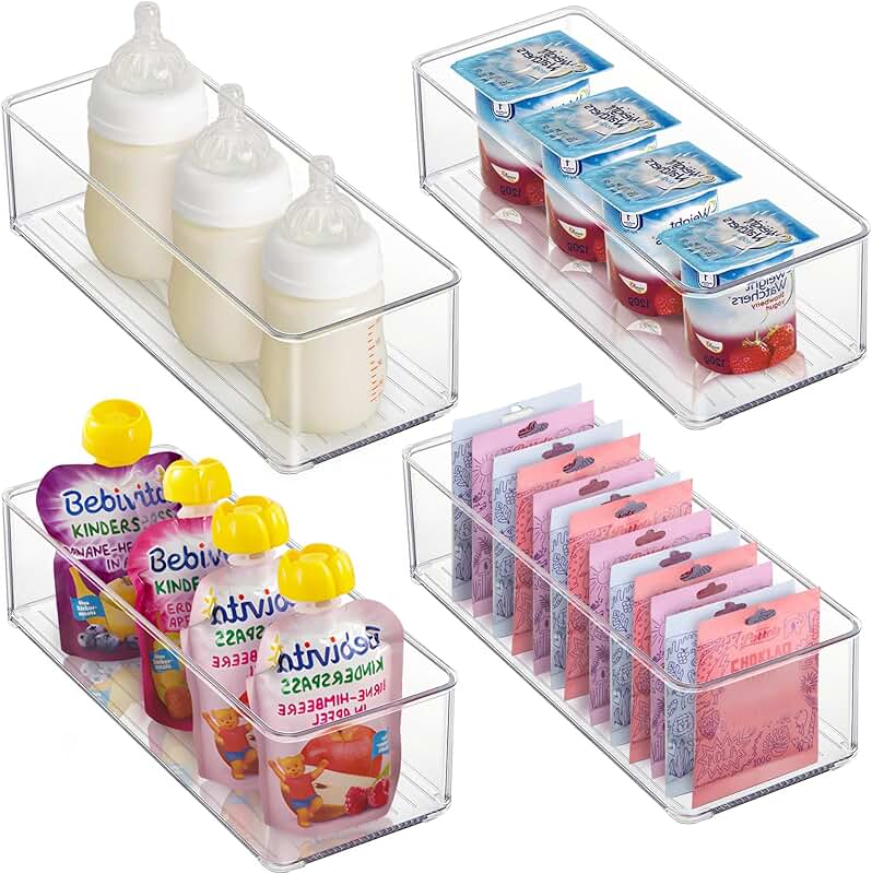 Set of four clear stackable freezer storage bins