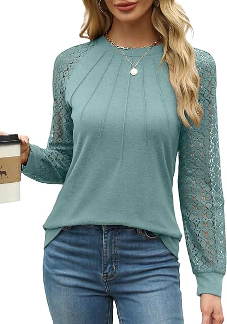Women's Dressy Business Casual Long Sleeve Lace Blouses