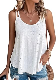 Women's Sleeveless Eyelet Tank Top for Summer Vacation