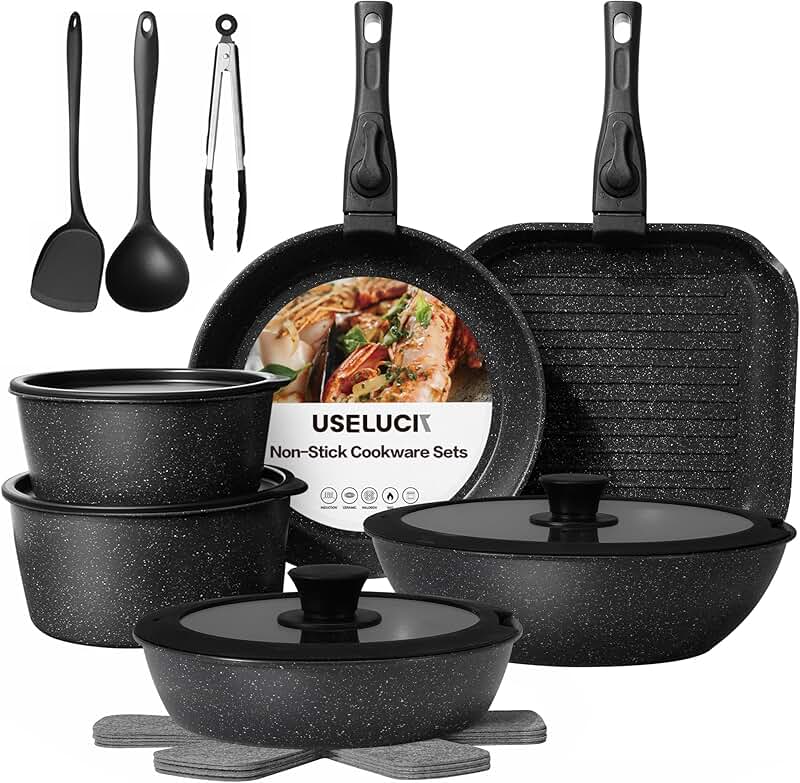 20-Piece Non-Stick Stackable Cookware Set with Detachable Handles