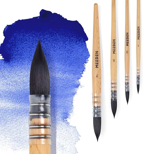 Watercolor Brush Set with Synthetic Squirrel Hair, 4 Pack