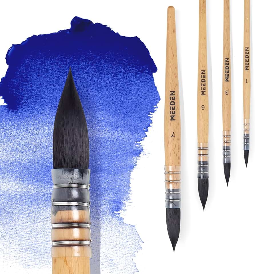 Watercolor Brush Set with Synthetic Squirrel Hair, 4 Pack