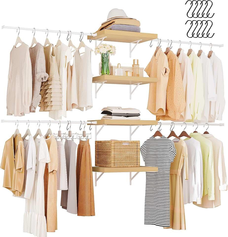 Wall-Mounted Closet Organizer with Shelves and Hangers