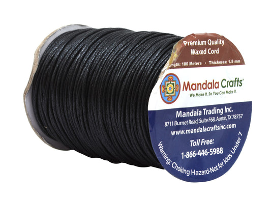 1.5mm Black Waxed Cotton Cord for Jewelry Making 109 Yards