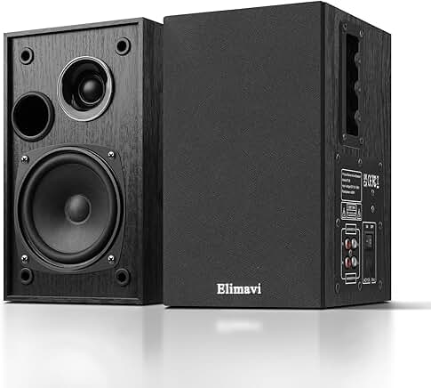 35W RMS bookshelf speakers with 4" woofer and 1" tweeters