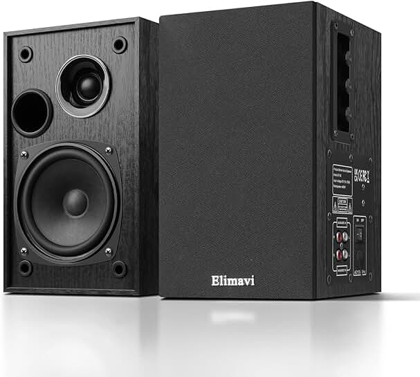 35W RMS bookshelf speakers with 4" woofer and 1" tweeters