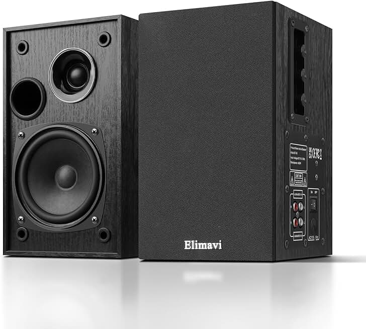 35W RMS bookshelf speakers with 4" woofer and 1" tweeters