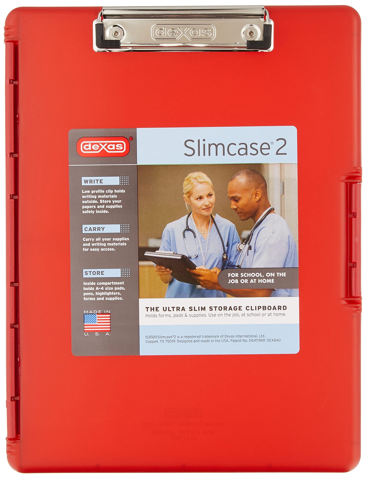 Slimcase 2 Plastic Clipboard with Storage in Strawberry Red