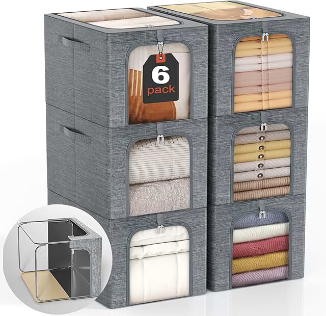 6-Pack Stackable Closet Storage Bins with Lids