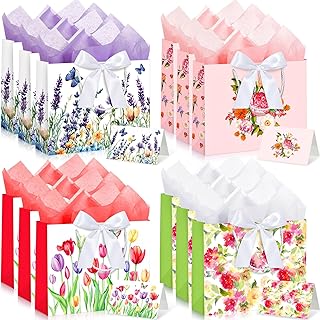 12 Large Floral Gift Bags with Tissue and Card