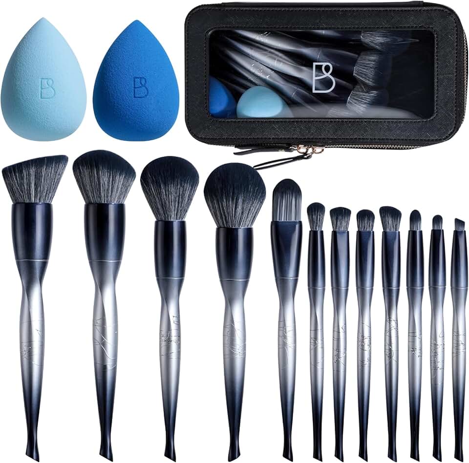 Professional Makeup Brushes and Sponges Set with Black Case