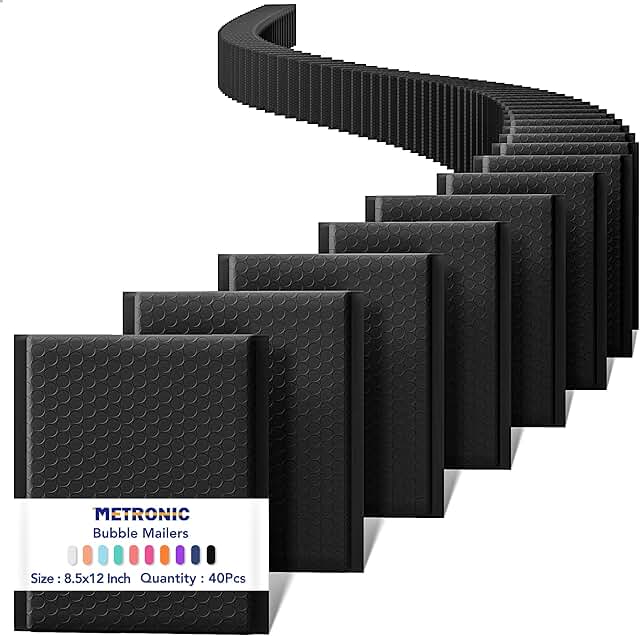 Black 8.5x12 inch Bubble Mailers, 40 Pack