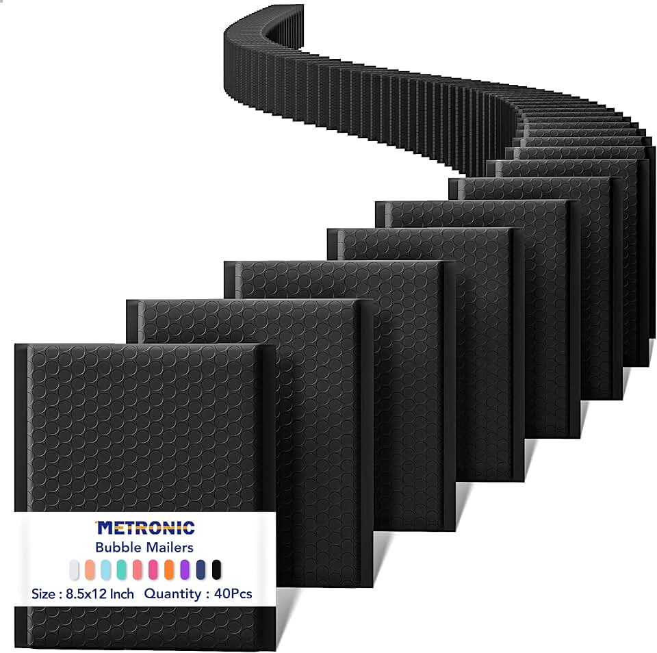Black 8.5x12 inch Bubble Mailers, 40 Pack