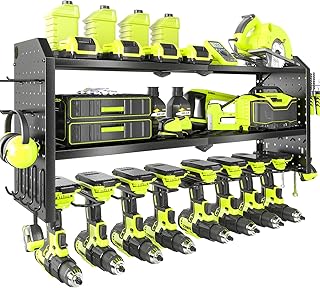 Large Wall-Mounted Power Tool Organizer with Drill Holders and Hooks