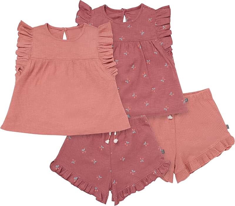 Baby girls' 4-piece set with tops and shorts