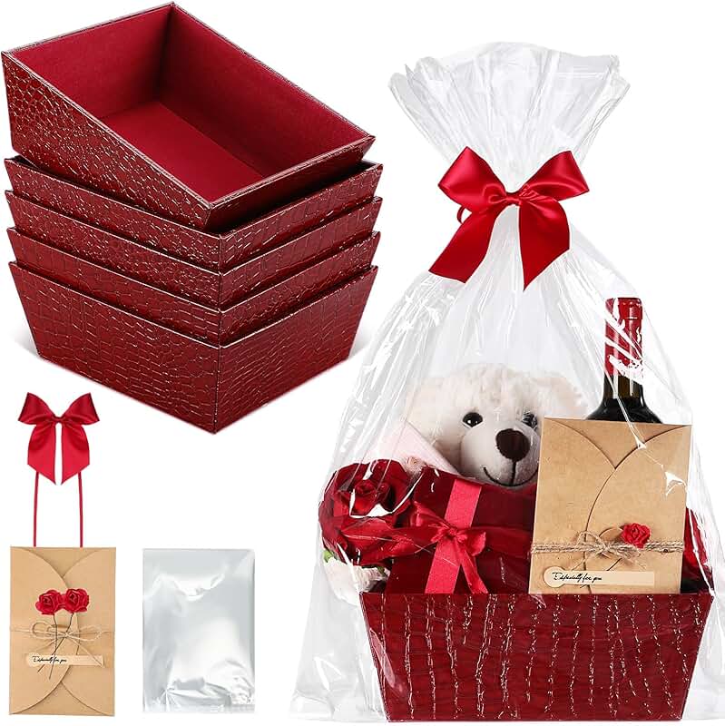 Christmas Leather Gift Basket with Bags and Ribbons