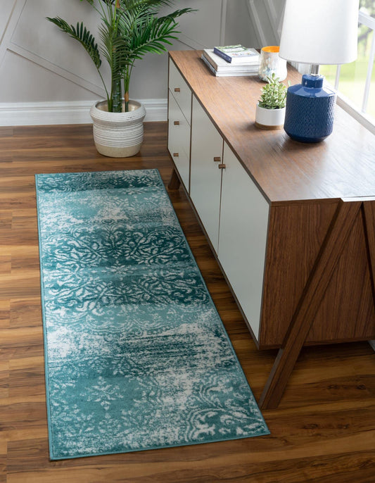 Sofia Area Rug-Traditional Vintage Rug, French Inspired Perfect For All Home Dcor 2' 0 x 6' 7 Runner, Turquoise/ Ivory)