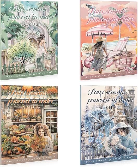 Set of 4 Vintage Journaling Sticker Books with 80 Sheets